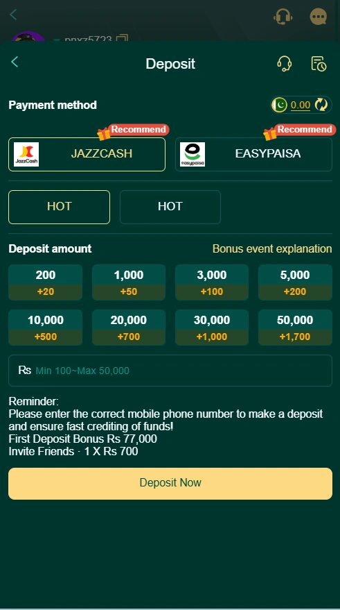 JJ77 Game deposit
